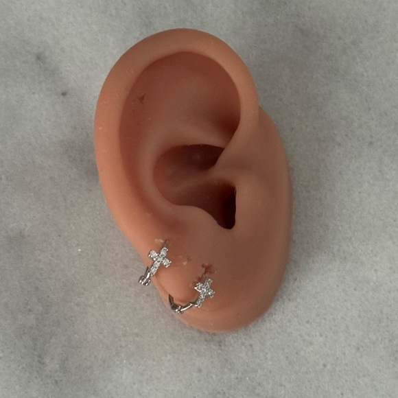 Silver Cross Crystal Small Huggie Hoop Earrings
Brand New - Picture 3 of 4